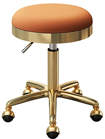 QZQJUILU Hocker, Drehstuhl mit rundem Sitz, für Schönheitssalons, Büros, Barhocker mit 5 Krallen aus Stahl und Erdrädern/Rosa