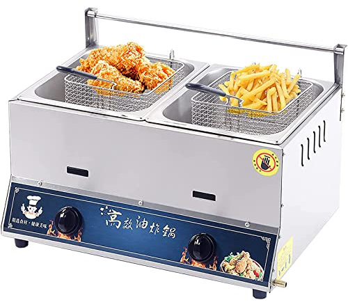 ZYLDDS Friggitrice Professionale a Gas,Friggitrice A Gas da Banco A GPL con Cestello, per cestello per Ristorante Commerciale Famiglia ​friggitrice,20L