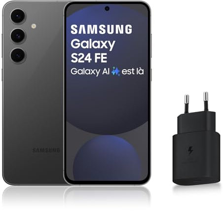 SAMSUNG GALAXY S24 FE, Smartphone Android 5G avec Galaxy AI, 256 Go, Chargeur secteur rapide 25W inclus, Smartphone déverrouillé, Graphite, Version FR
