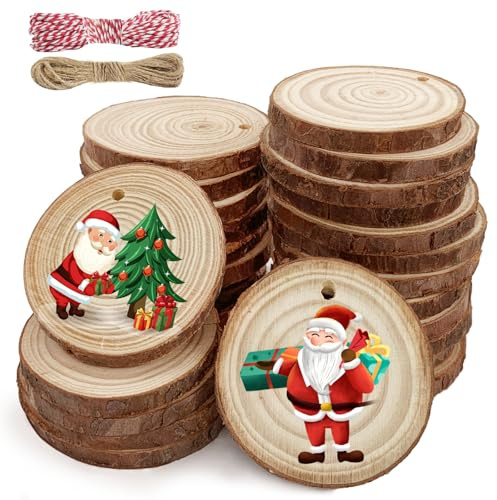 gaoduanluoluo 30 Stück Holzscheiben, 5-6cm Unbehandeltes Baumscheiben, Kleine Holzscheiben zum Basteln mit Loch, Rund Holzscheibe für DIY, Basteln, Hochzeit, Weihnachten Dekoration