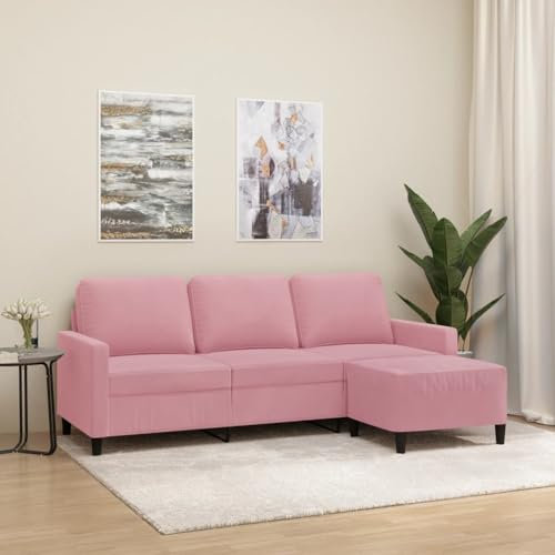 Homgoday 3-Sitzer-Sofa mit Hocker Loungesofa Sofa Couch Gästesofa Sofa in L-Form Ecksofa Eckcouch Relaxcouch Sitzmöbel für Wohnzimmer Büro Schlafzimmer Rosa 180 cm Samt