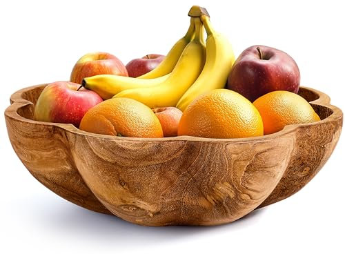 Spaceneat Frutero de madera para encimera de cocina, cuenco grande de madera de teca de 11.8 x 3.2 pulgadas, para alimentos, ensalada, pan o decoración del hogar, hecho a mano por artesanos en