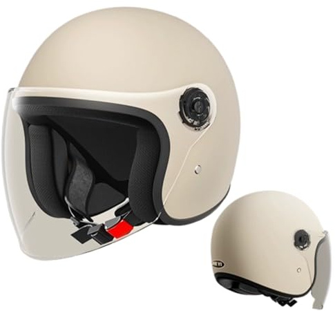 BYOUQ Motorradhelm mit Visier, Vintage-Retro-Stil, für Kinder, Jugendliche, Männer, Frauen, offener Helm, Halbhelm, ECE-geprüft, 55-60CM
