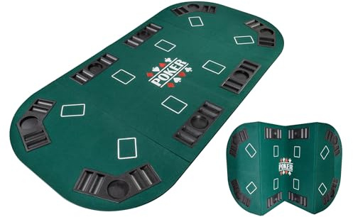 Vassoio da poker pieghevole in 4 parti, rettangolare, verde, tappetino da poker, gioco di carte e gettoni, tappetino da poker pieghevole con porta bicchieri, ideale per tavolino da salotto