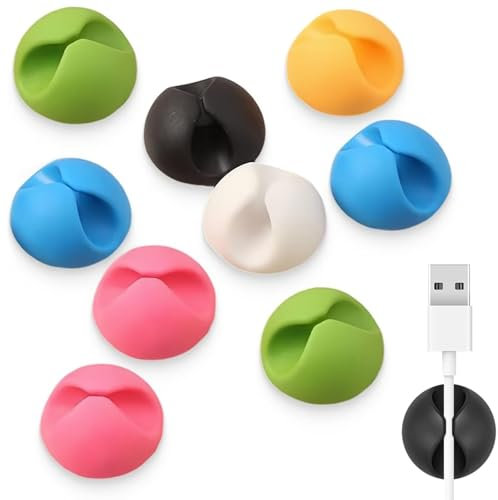 WOLMIK 10 Pcs Cable Holder Clips, Cable Tidy Clips Management, Adhesive Silicone Desk Tidy Organizer, Multipurpose Cable Tidy Clips for Home, Office, Car, Wall and Desk