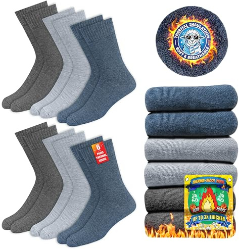SOXCO Calcetines Térmicos para Hombres y Mujeres - Calcetines de Invierno Calientes, Paquete de 6 Pares, 43-46