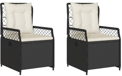 Gecheer 2 STK. Gartenstühl Verstellbar, Gartenstuhl mit Kissen, Gartensessel, Rattansessel, Terrassenstuhl, Schwarz Poly Rattan