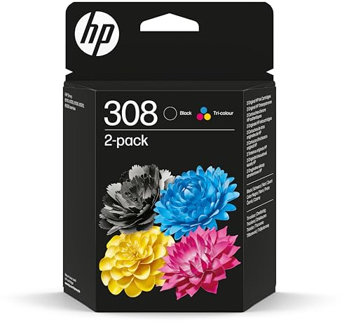 HP 308 - Paquete combinado de cartuchos de tinta negros y de color para impresoras HP Envy 6122e, 6532e, 6520e, 6132e, 6530e, 6120e, 6110e, 6558e, 6110e 6130e