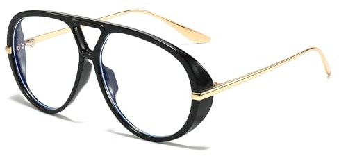 YAMEIZE Pilot Blaulichtfilter Brille für Damen Runde 70er Retro Übergröße Groß Rahmen Doppel Brücke Blaulichtfilter Anti Blaulicht Brille Computerbrille