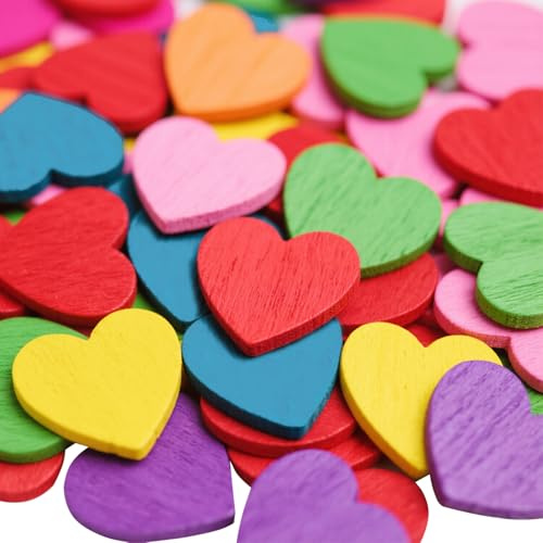 FDHBDF 100 Stück Bunte Hölzerne Liebe Herzen, Bunte Herz Geformt HöLzerne Stücke DIY Handgemachte Zubehör, 20mm Liebe Herzen Urlaub Dekorative Accessoires, Rot, Gelb, Blau, Grün, Blau, Lila, Rosa