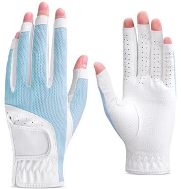 LUOKEKE Golfhandschuhe 1 Paar Sommer Frauen Offene Golf Tragen Handschuhe Atmungsaktive Mesh Sonnenschutz Abdeckung Linke Und Rechte Hand Golfhandschuhe Damen(Blue,17)