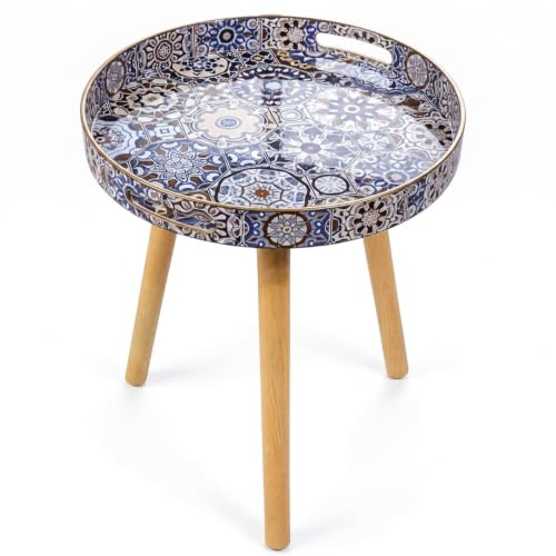 Heaven4you Round Side Table 38cm Mandala Pattern Wooden Legs Small Spaces