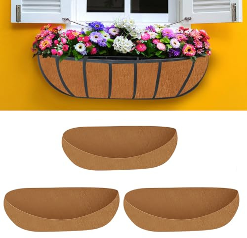 KBIBCK 3 Pcs Fabric Window Box Liners, 24 Inch Felt Trough Planter Liners, Felt Window Box Linerss, Flower Basket Liner, Non-Woven Hanging Plant Liner for Planters Garden Fence Flowers (Reddish Brown)