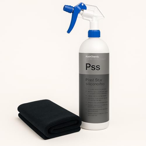 Generisch Koch Chemie Plast Star siliconölfrei Pss + Mikrofasertuch schwarz (40 x 40) + Clean² Sprühkopf– Kunststoffpflege für Innen & Außen – seidenmatter Glanz – Clean² Kunststoffpflege-Bundle