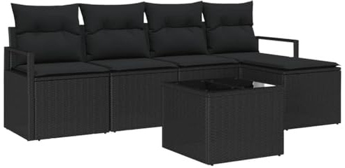 vidaXL Soffset med kudde med lagring 6 pcs Svart konstrotting, Trädgårdsoffor, rektangulär och modulär, lätt, UV-beständig, hållbar utomhusmöbel för sommarfester