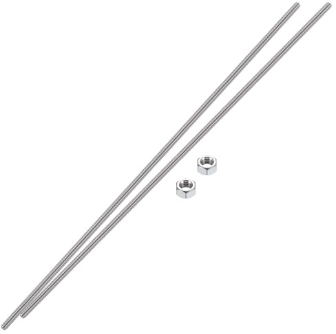 HiPicco 2pcs 1/4-20 Fully All Threaded Rod,400mm/16 Length, with Nuts | Right Hand, 304 Stainless Steel Screw Studs, for Furniture Anchor Bolts, Clamps, Hangers and U-Bolts