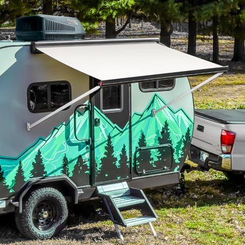 Markise für Wohnmobil elektrische wasserdichte Modulmarkise Seitenmarkise Sonnenschutz 245x198x200 cm mit Aluminiumlegierungsrahmen Fahrzeug Markise für RV Wohnwagen Camping Camper-Markise Weiß
