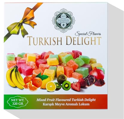Famous Safranbolu Authentic Turkish Delight (Lokum) Assorted Gift Box – – Vegan, Gelatin-Free, Gluten-Free Turkish Candy – Gourmet Dessert from Turkey, Perfect for Gifting (320 gr, Mixed-Fruit)