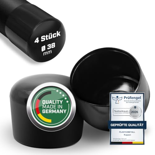 plasticmetall® Schutzkappen 38 mm aus PVC [4 STK] I Stuhlbeinkappen Rund - Idealer Schutz für Stuhlfüße, Tischbeine, Gardinenstange & Mehr I Formstabile Rohr-Endkappen, Abdeckkappen, Gleiter