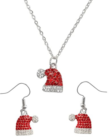 Yuwnd Weihnachtsschmuck Damen, Ohrringe Weihnachten Mit Strass, Weihnachtshalskette, Festliches Set Für Weihnachtsoutfit Damen, 1 Paar Ohrringe + 1 Halskette
