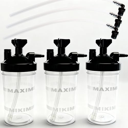 3-Pack Oxygen Humidifier Bottle with 12'' Adapter Tubing,Easy Install, Lightweight Portable