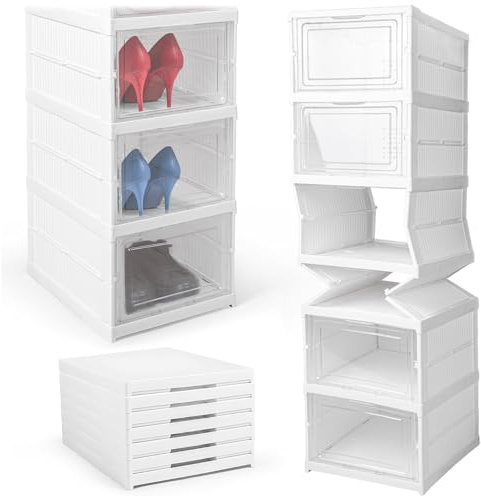 SULPO 6 cajas plegables para zapatos - Organizador de zapatos con puerta transparente, para zapatillas y tacones hasta el tamaño 46, estable, ventilado, ahorro de espacio