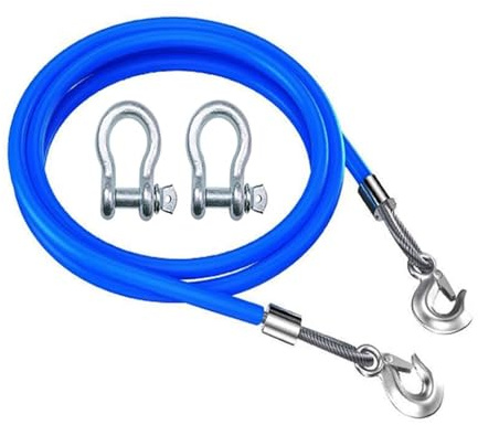 Treuil à câble en acier, résistance à la rupture d'environ 9 000 kg, corde de remorquage bleue très résistante, câble métallique en acier avec crochet pivotant et revêtement en PVC pour dépanneuses