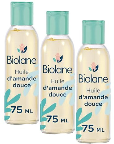 BIOLANE - Huile d'amande douce - Bébé -Protège la peau - Vitamine E - Soin - Bain - Massage - 100% d'origine naturelle - Fabriquée en France (Lot de 3)