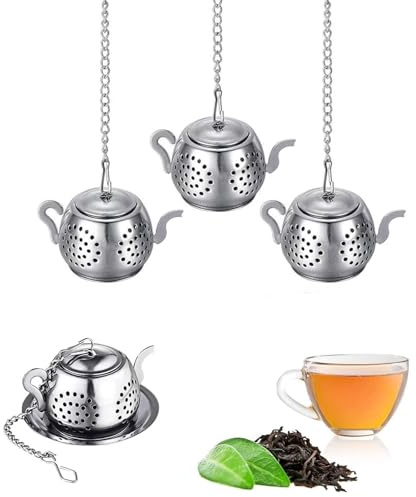 Teesieb für losen Tee, 4 Stück Edelstahl Teeei Teekann Teefilter mit verlängerte Kette, Fine Mesh Teesieb für Teeliebhaber (Teekann)