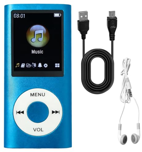 MP3/MP4-Player Musikplayer Unterstützt Bis zu 64 GB TF-Karte Tragbar HiFi-Musikplayer mit Kopfhörer Ladekabel Video-Aufnahme Sprachaufnahme FM-Radio LCD-Bildschirm 1,8 Zoll Verlustfreiem Sound(Blau)