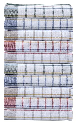 Olivia Rocco Pack of 10 Wonderdry Tea Towels Kitchen 100% Cotton Super Absorbent Quick Drying Dish Bar Cloth Set Reusable Cleaning Towel, Assorted