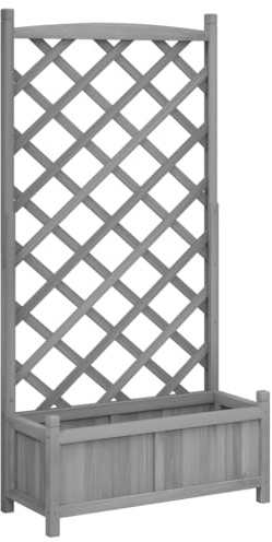 QJBSAVVA Fioriera con traliccio grigio, 75 x 35 x 150 cm, in legno massello di abete con traliccio, per piante rampicanti, rose, edera rampicante, per giardino, terrazza e balcone