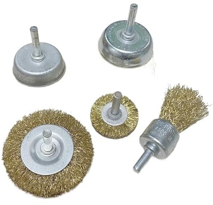 Punte per trapano con spazzola metallica, Rimozione della ruggine del gambo punta trapano con spazzola metallica placcata in ottone in acciaio al carbonio Lucidatura metallo pulito(Mix Set A 5pcs)