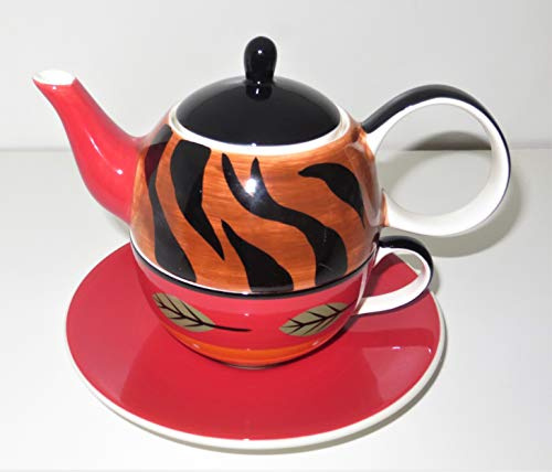 Cha Cult - Ensemble théière en céramique brun, capacité 0,4 litre, avec couvercle en céramique, tasse et soucoupe, adapté au lave-vaisselle