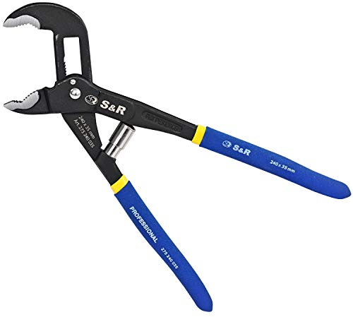 S&R Automatic Water Pump Pliers 240 mm x 35 mm | Patented Quick Adjustment | CR-V Steel | Double-Coated Handles | One-Hand Operation for Professional Use