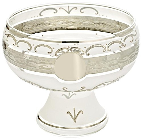 Schale auf Fuß Obstschale Salatschale Noble D 16 cm Platin Handgefertigtes Mundgeblasenes Glas
