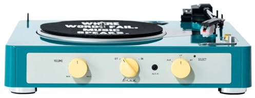 Gadhouse Brad Vintage Record Player 3-Speed Turntable Built In Bluetooth, Stereo Speakers, Headphone Jack, Aux Input For Smartphone, Rca Line Out Jacks Retro Green