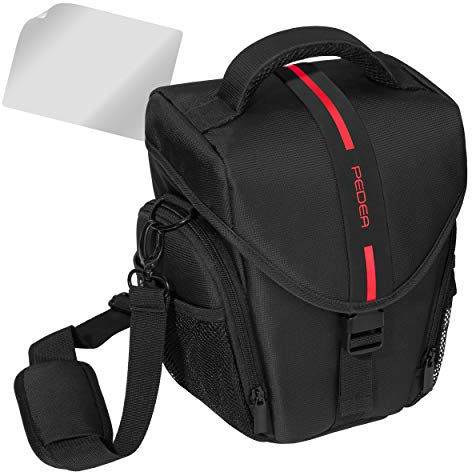 PEDEA DSLR-Kameratasche Essex mit Displayschutzfolie für Panasonic Lumix DMC-G2 / Pentax K-S2 / Ricoh GR II / Sony Alpha 68 / Canon EOS 6D Mark II 80D 750D 800D 1000D 4000D, Gr. L rot