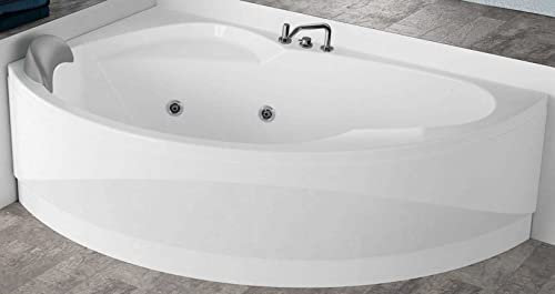 Baignoire Angle courbe asymétrique Novellini Vogue Hydro 150x85 165x85 H55 cm colonne Robinetterie mécanique Installation gauche Panneau avant Whirlpool Télécommande appuie-tête châssis blanc séancen