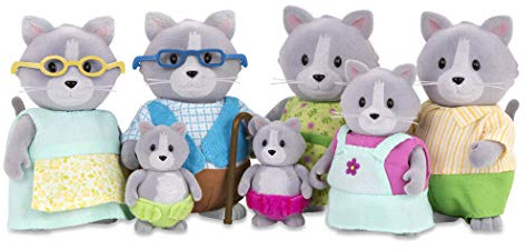 Li'L Woodzeez - I gatti Daintypaw - I piccoli Woodzeez - Famiglia di gatti Daintypaw - Set di 7 figurine di animali da collezione floccate - Giocattolo per bambini dai 3 anni in su