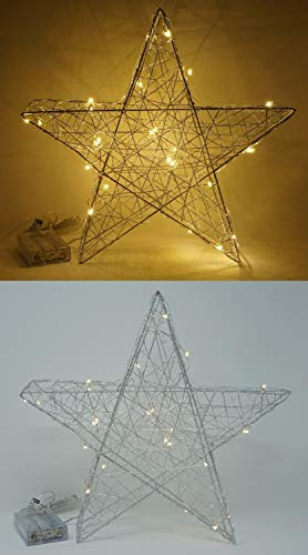 CBK-MS LED Weihnachtsstern Leuchtstern 30 cm 25 LEDs Timer Metall Batteriebetrieb Deko für Advent Weihnachten Fenster