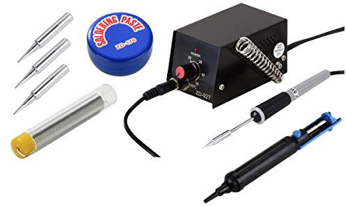 ZD-927 Station de soudage professionnelle compacte 8 W avec 3 embouts + pompe à dessouder pour bassin + pâte à souder avec style fer à souder à étain pour circuits électriques, pointe ultra fine