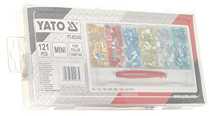 YATO Professional Mini Car Fuses 121 Pieces with Release Tool / Grabber and Storage Case 5A 10A 15A 20A 25A 30A Car Fuses Blade Fuse