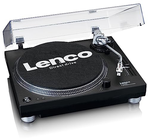 Lenco L-3809 Giradischi - Giradischi USB a trazione diretta - Preamplificatore - 33 e 45 giri/min - MMC - Uscita Line RCA - Nero