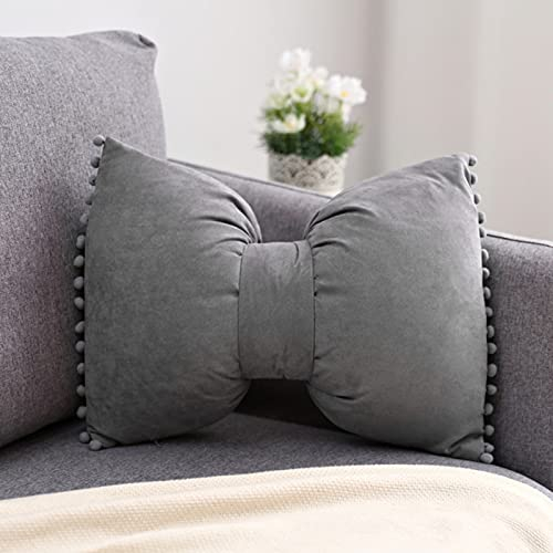 SWECOMZE 35 * 50cm Bowknot Kissen Kissen mit Pompon-Ball Wohnzimmer Mädchen Kissen Büro Nackenkissen Lendenkissen Mädchen Schlafzimmer Kissen Home (Mittelgrau)