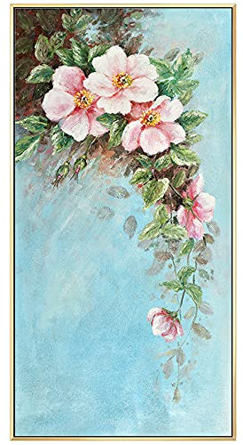MWMG Acrylbilder Auf Leinwand Handgemalt, Rosa Textur Blume Rose Knospe Grünes Blatt Pflanzenrealismus Moderne Kunstwerke Abstrakte Gemälde Handgemalte Ölgemälde Auf Leinwand Wandkunst Für Wohnzimme