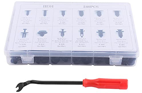 Clip di fissaggio, fissaggio per rivetti, 240 pezzi per auto, rivetto a pressione, clip per rifiniture, pannello, assortimento interno del corpo con strumento di rimozione per le applicazioni più popo