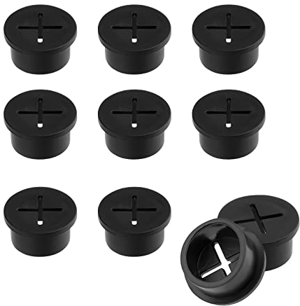 Savita 10 Stück 25mm Kabeldurchführung Gummi, Kabeldurchführung Lochabdeckung Kabel Organizer Kreuzhohl Stil Draht Halter für Schreibtisch Büro Zuhause Schule Computer (Schwarz)