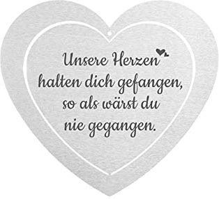 DOLORINO Grabherz aus Edelstahl | wetterfest | mit Spruch Unsere Herzen halten Dich gefangen| ca. 17x15cm