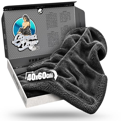 Nuke Guys Gamma Dryer L | Ultra saugstarkes Trockentuch 1400 GSM grau 40x60cm | Fusselfrei, abgerundete sanfte Fasern, kratzerfrei, groß | Premium Mikrofasertuch für Auto Motorrad Fahrrad